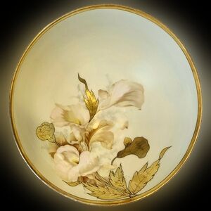 Antique R.S. Prussia Handpainted Porcelain Footed Bowl with Golden Calla Lilies